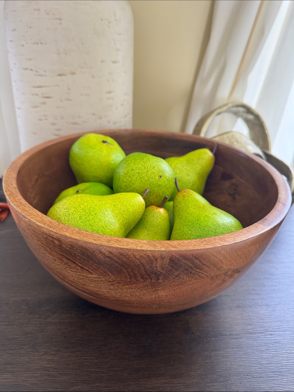 12” Threshold Wooden Serving Bowl with Green Pears